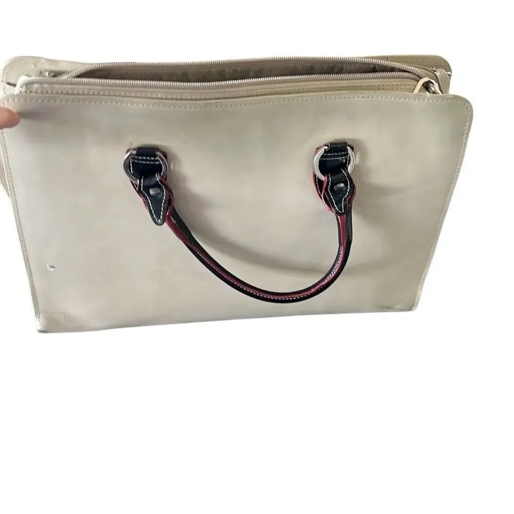 McLein leather computer bag well loved but has lots of life in it small area of